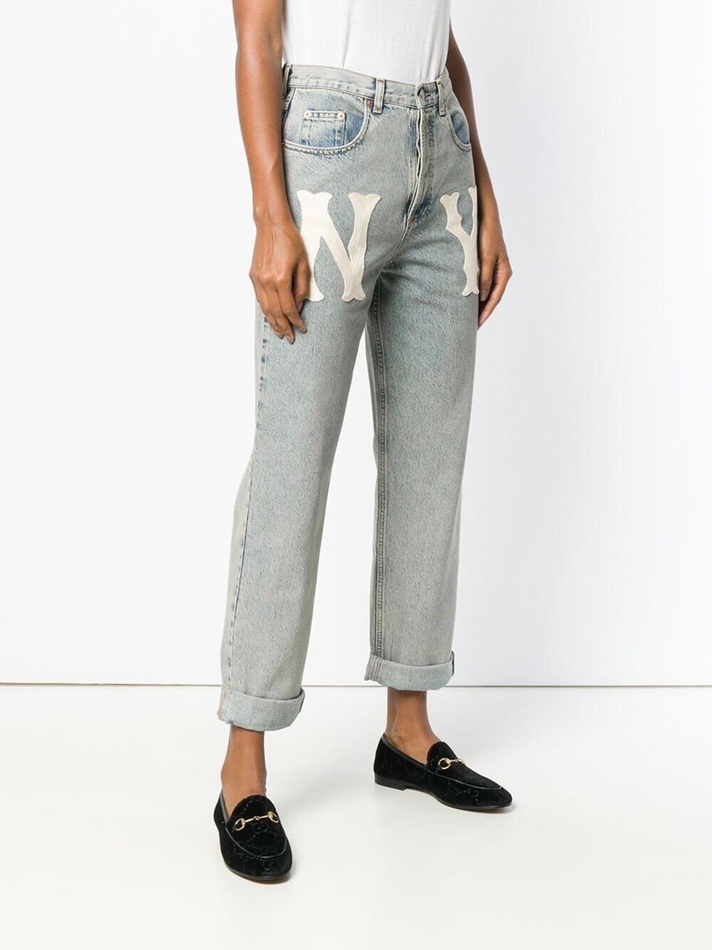 NWT Gucci x NY Yankees Embroidered Light Wash Relaxed Fit Jeans Size 30 $1300.00